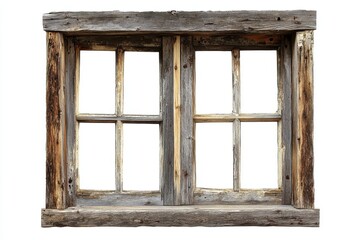 A rustic wooden window frame isolated on white background