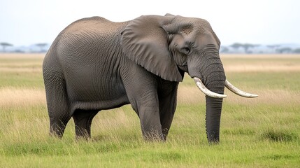 Obraz premium A majestic elephant standing proudly in its natural habitat, showcasing its impressive size and grandeur. The image captures the essence of strength, wisdom, 