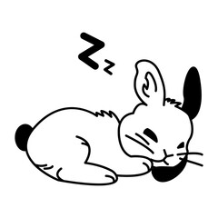 A cute sleepy rabbit doodle icon 