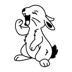 Cute bunny yawning doodle style icon 