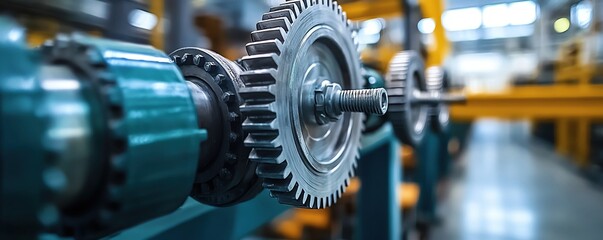 Fototapeta premium Closeup of industrial machinery in a plant, detailed gears and pipes, watercolor style with soft, flowing brushstrokes