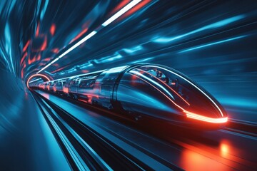 Futuristic hyperloop train speeding through tunnel