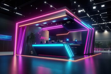 Futuristic tech conference booth design