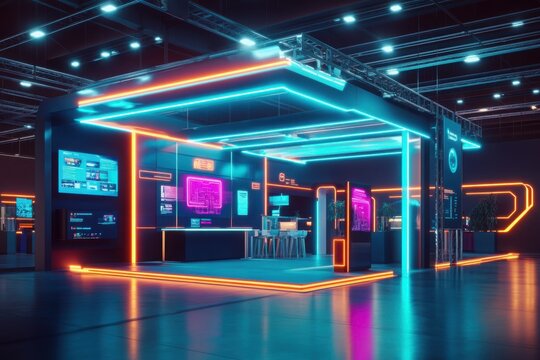 Futuristic tech conference booth design