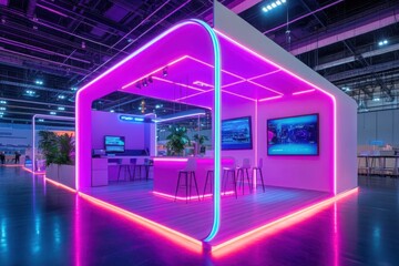 Futuristic tech conference booth design