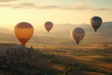 Naklejka premium Hot air balloons floating over a picturesque landscape