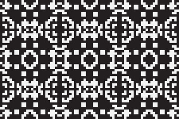 Vector monochrome ornamental pattern in ethnic style. Traditional folk motif. Abstract geometric seamless texture with floral shapes, grid,