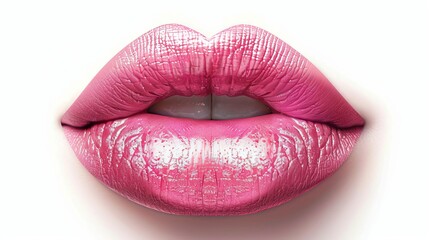 Close-up of beautiful pink lips on an isolated white background, showcasing stunning lip texture and flawless makeup with vibrant pink lipstick, perfect for beauty and cosmetic related projects
