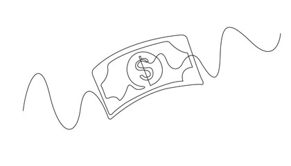 Fototapeta premium continuous line of dollar cash money.one line drawing of paper dollar money.money payment,cash register.dollar money icon isolated white background