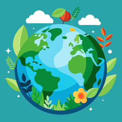 Naklejka premium World globe planet Earth background with sustainable energy vector illustration 