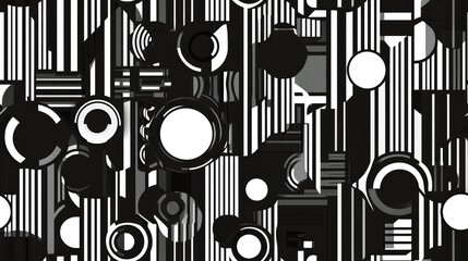 Black and white illustration featuring repeated geometric shapes in the background Versatile and customizable pattern suitable for motifs web design wallpaper digital graphics and artistic embelli