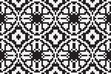 Vector monochrome ornamental pattern in ethnic style. Traditional folk motif. Abstract geometric seamless texture with floral shapes, grid,