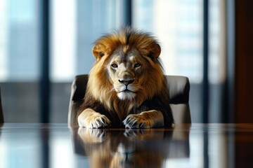 Lion ceo in a corporate boardroom