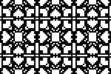Vector monochrome ornamental pattern in ethnic style. Traditional folk motif. Abstract geometric seamless texture with floral shapes, grid,
