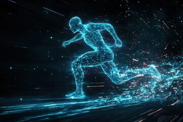 Fototapeta premium Create a dynamic digital art piece of a futuristic, humanoid figure in a sprinting pose