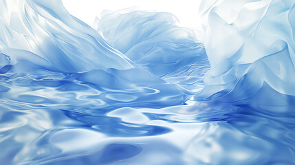 Obraz premium A serene abstract scene, combining elements of water, silk, and ice. The composition features a seamless blend of water ripples, silky waves, and ice fragments, creating a surreal landscape. 