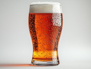 Chilled Amber Delight: A frosty glass of amber ale, beads of condensation clinging to its sides, promises refreshment and relaxation. 