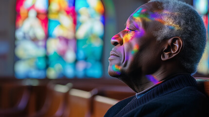 Obraz premium Elderly black man praying in church