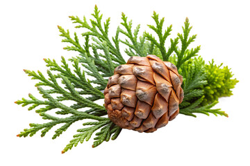 Cedar branch with pine cone isolated on transparent background