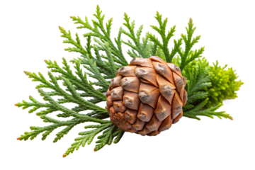 Cedar branch with pine cone isolated on transparent background