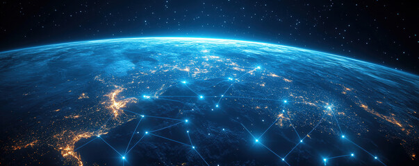 Obraz premium International data currents and digital marketplaces on wide banner format