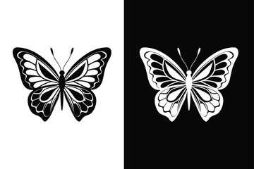 Stylized Monarch Butterfly Silhouettes. Vector Icon Set in Monochrome