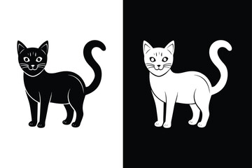 Elegant Cat Silhouette Icon. Black and White Vector Illustration
