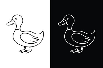 Elegant Black Linear Duck Icon. Isolated on Crisp White Background