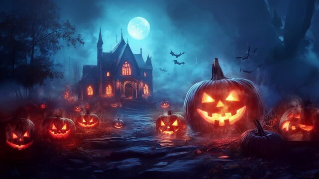 halloween background with pumpkin and bats