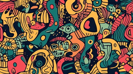 Seamless pattern featuring hand drawn and colored abstract designs
