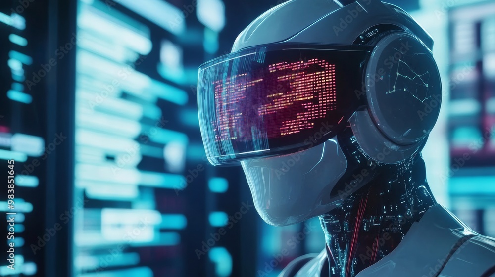 Poster futuristic robot with digital display