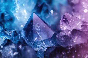 Obraz premium Show an image of sparkling crystals in shades of blue and purple, with light shining off them