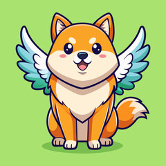 Download Cute Shiba Inu Dog Angel Flying With Wings Cartoon Vector Icon Illustration Eps File For Design.