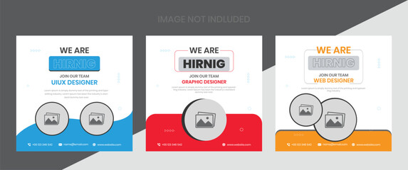 Hiring job vacancy social media post design template with multi color. We are hiring job vacancy square poster design.