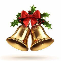 Christmas Bells with Holly and Red Bow Decoration