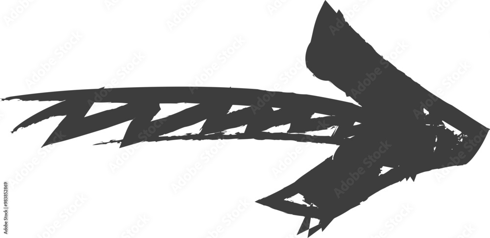 Poster a dynamic black brushstroke arrow pointing right, symbolizing direction and movement.