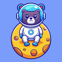 Download Cute Bear Astronaut Sitting On Moon Cartoon Vector Icon Illustration.  Eps File For Design.