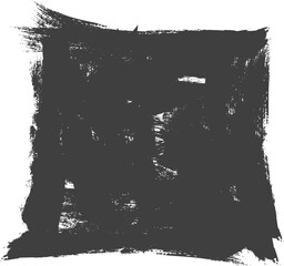 A bold, black brushstroke square with rough edges, symbolizing creativity and artistic expression.