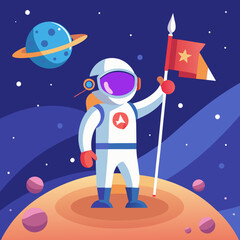 Download Cute Astronaut Holding Rocket Flag On Planet Cartoon Vector Icon Illustration Eps File For Design.