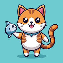 Download Cute Cat Holding Fish Cartoon Vector Icon Illustration Svg File For Design.