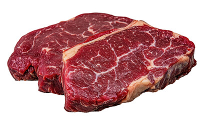 Two raw bison steaks with marbled texture, transparent background.