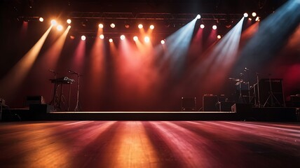 Event stage with spotlight illuminated the stage for rock concert