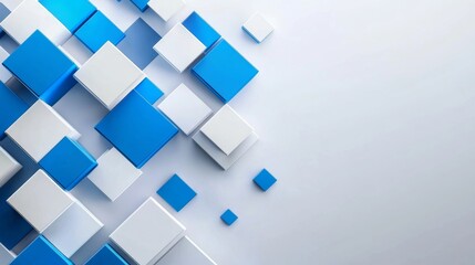 Fototapeta premium Abstract background with blue and white squares on light gray.