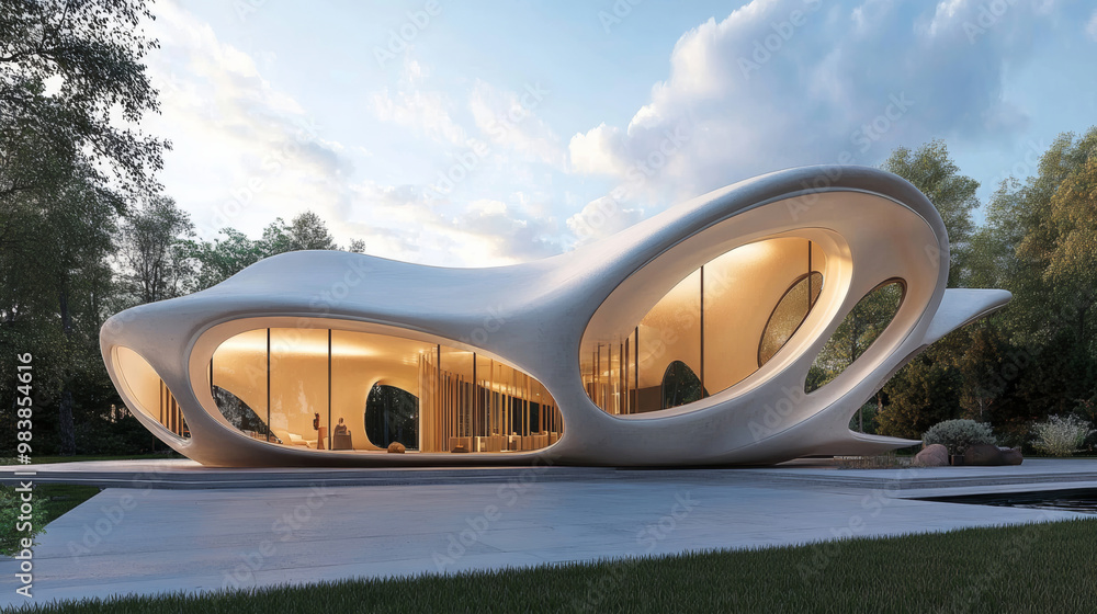 Poster modern architectural design with curved lines.