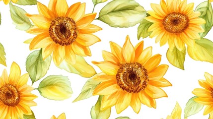 Watercolor sunflower seamless pattern background