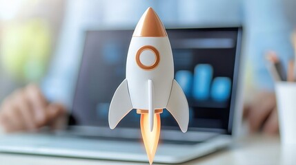 Rocket Launch Concept in Modern Workspace Setting