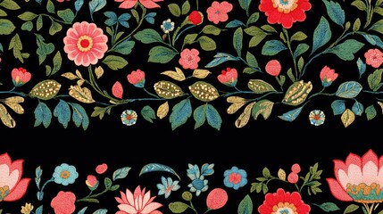 Mughal art inspired embroidery stitches border design pattern illustration