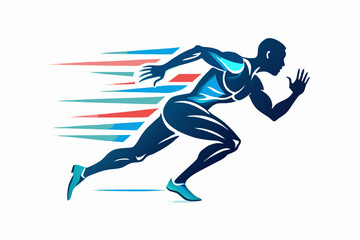 Silhouette of a sprinter in full motion with dynamic speed lines, muscular form, and sleek design in vector art style. Sport runner icon logo vector