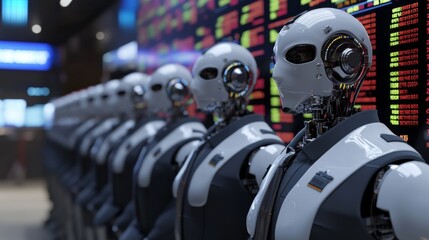 Fototapeta premium AI Robots in a Trading Room.