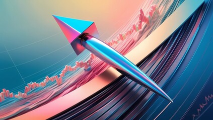 3D arrow with a graph chart, illustrating progress and upward movement. Ideal for finance, stock market trends, and growth-oriented visuals.